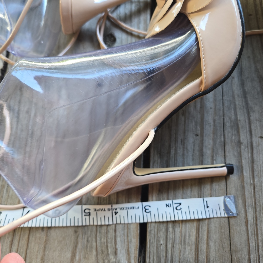 Lemonade Blush Pink Patent Strappy Ankle Tie Heels With Large Flower At Vamp - Picture 12 of 15